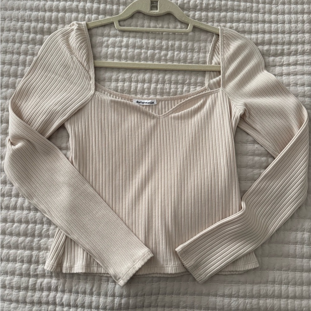 Reformation Cream Ribbed Long Sleeve Top